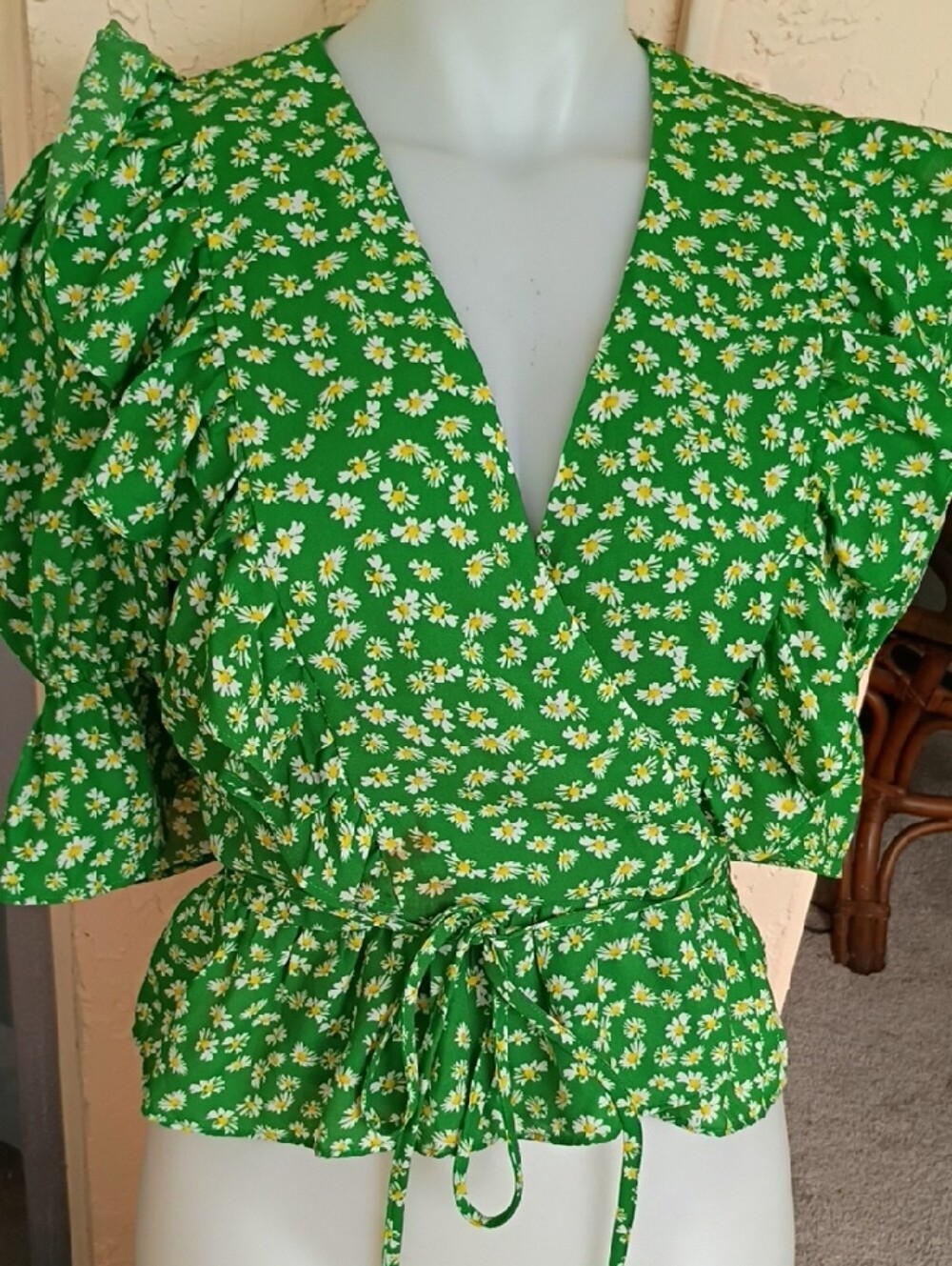 Wayf Green Daisy Wrap Top